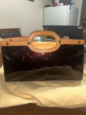 LV Patent Leather Bag in Deep Burgundy and Tan